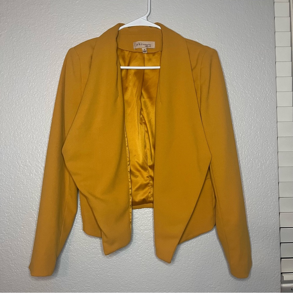 Philosophy women’s size 6 blazer open front mustard yellow